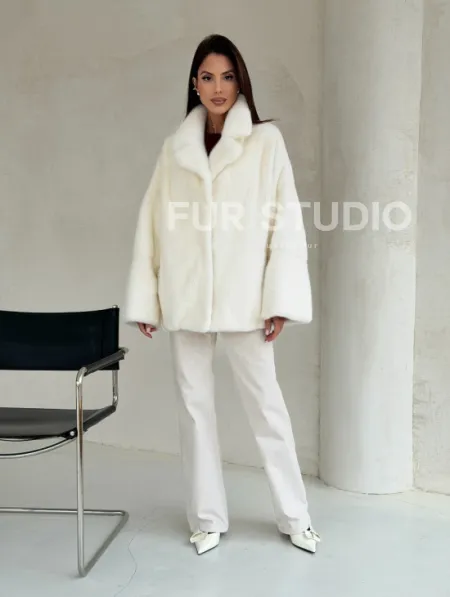 Шуба автоледи из белой норки NAFA MINK - роспуск - фото 3