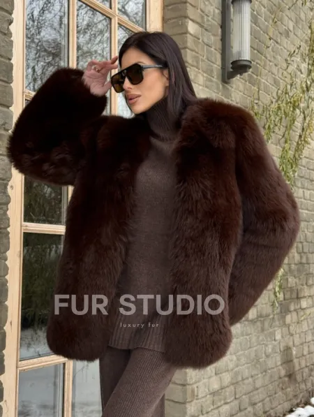 Шуба из меха песца цельные пластины Brown - фото 11