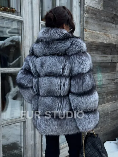 Шикарный полушубок из чернобурки Premium collection, английский воротник - фото 6