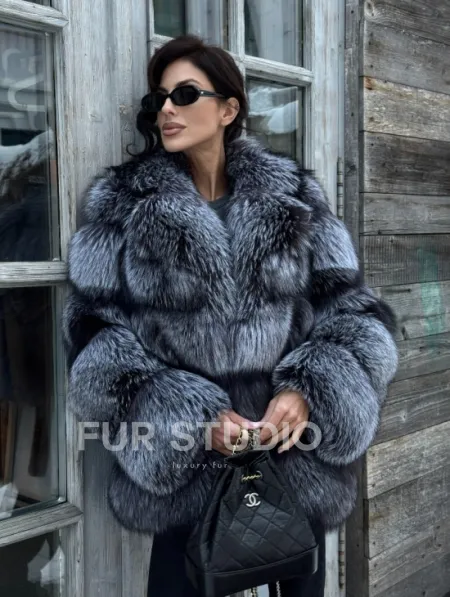 Шикарный полушубок из чернобурки Premium collection, английский воротник - фото 11