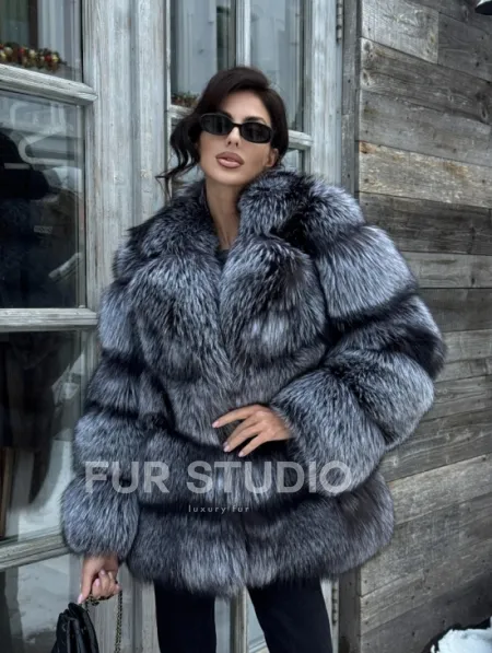 Шикарный полушубок из чернобурки Premium collection, английский воротник - фото 13