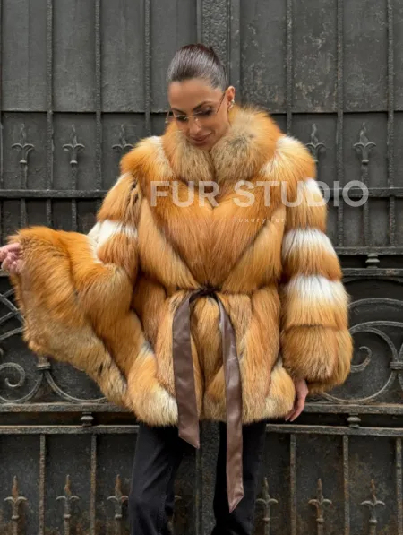 Шуба - пончо из меха рыжей (огненной) лисы - фото 12