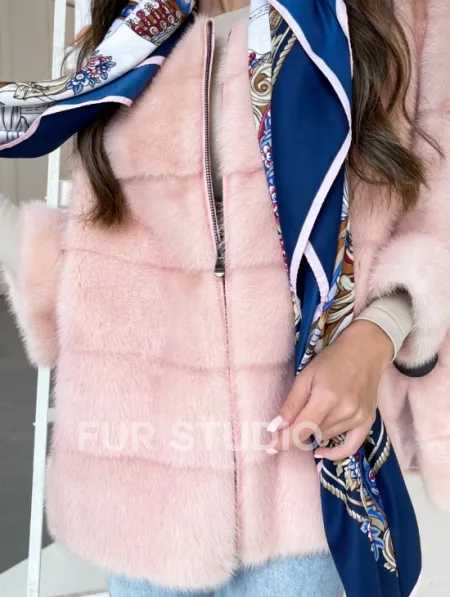 Норковая кофта на молнии в цвете сакура - фото 5