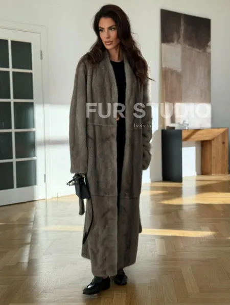 Норковая шуба серая длинная SILVER PREMIUM - фото 3