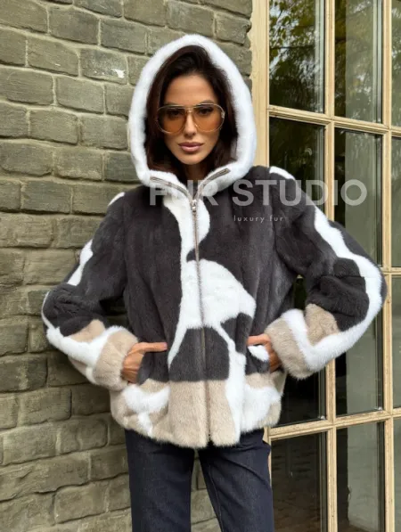 Норковая куртка с капюшоном - фото 8