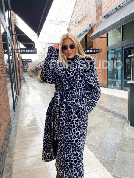 Двубортное пальто из экомеха - фото 1