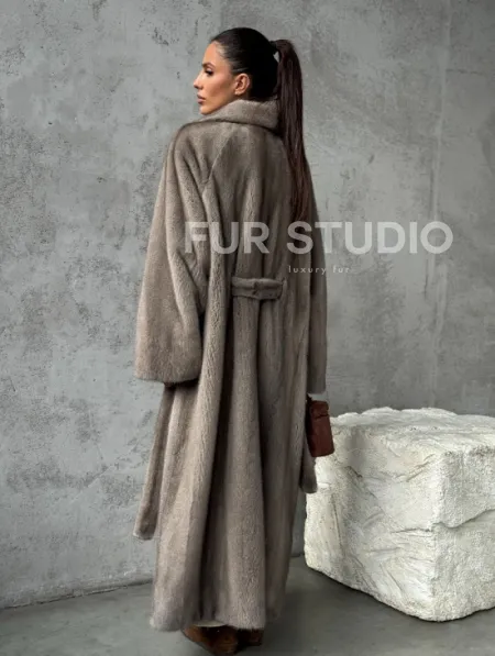 Длинная норковая шуба - цвет серый - фото 11