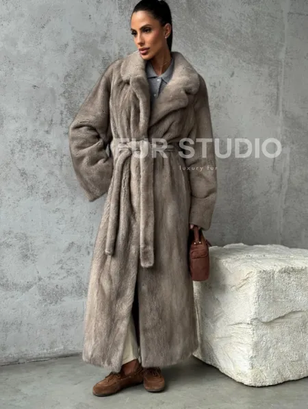 Длинная норковая шуба - цвет серый - фото 6