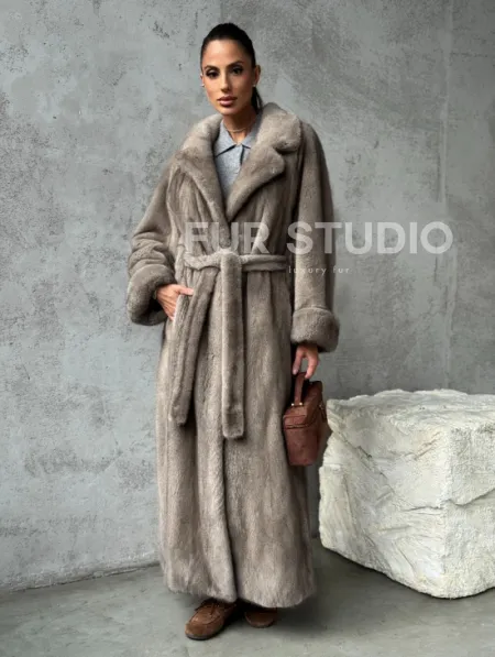 Длинная норковая шуба - цвет серый - фото 10