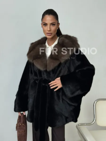 Норковый полушубок с капюшоном - летучая мышь - фото 11