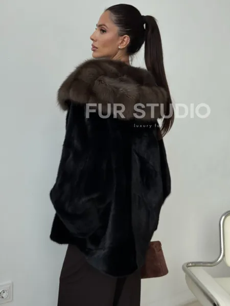 Норковый полушубок с капюшоном - летучая мышь - фото 6