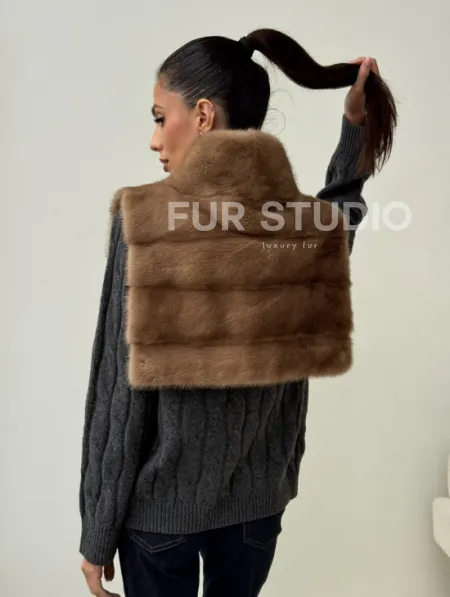 Бежевая норковая манишка - фото 3