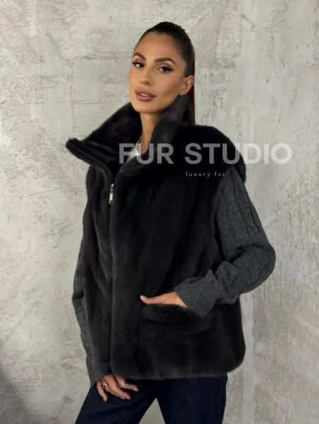 Норковая жилетка - графит - фото 6