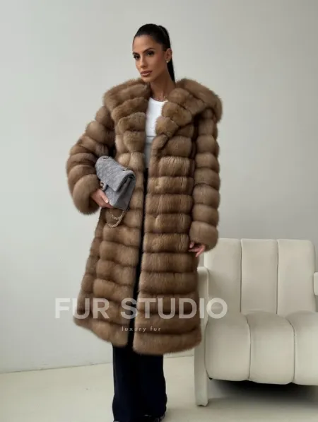 Шуба из куницы с капюшоном кобра - фото 8