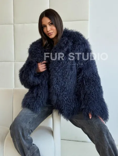 Шуба из ламы - цвет джинс - фото 7