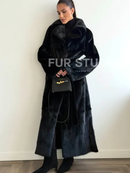 Черная шуба из меха норки - классический стиль - фото 3