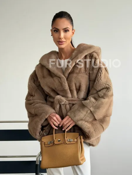 Норка пастель с капюшоном - летучая мышь - фото 9