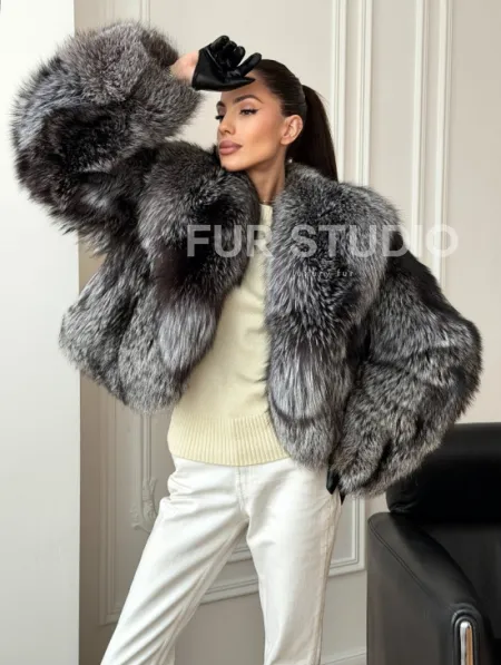 Кроп-шуба из чернобурой лисы - фото 9