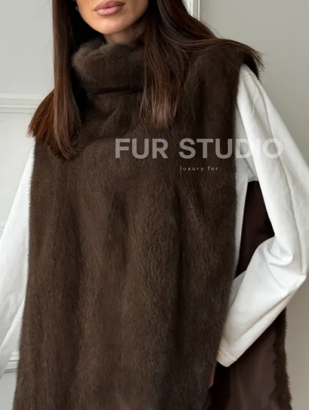 Норковая манишка коричневого цвета - фото 3