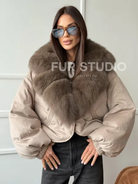 Зимний короткий пуховик с мехом - оверсайз - фото 0