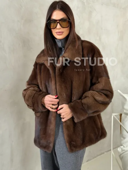 Короткая норковая шуба под соболь - фото 5