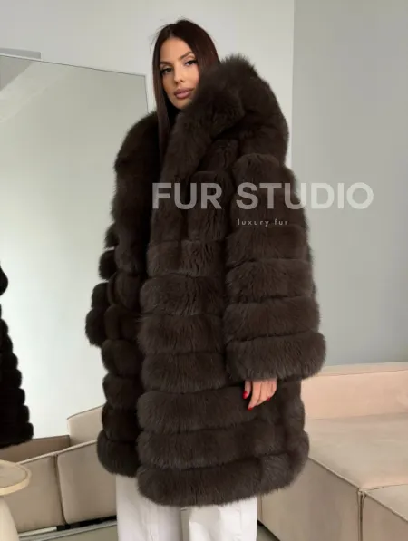 Шуба из песца с капюшоном - фото 9