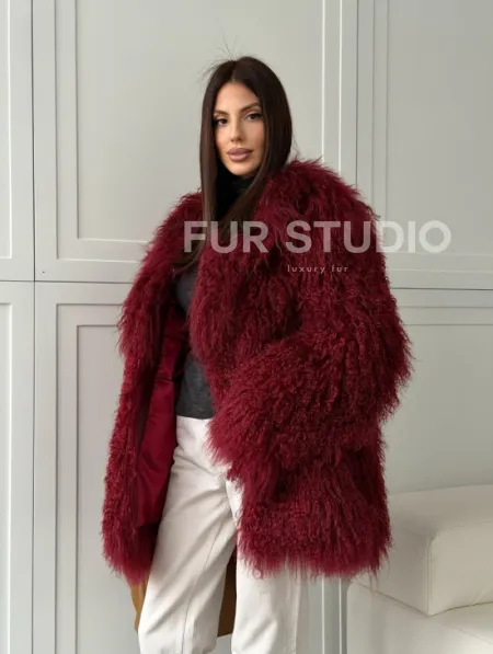 Шуба из ламы PREMIUM - бургунди - фото 14