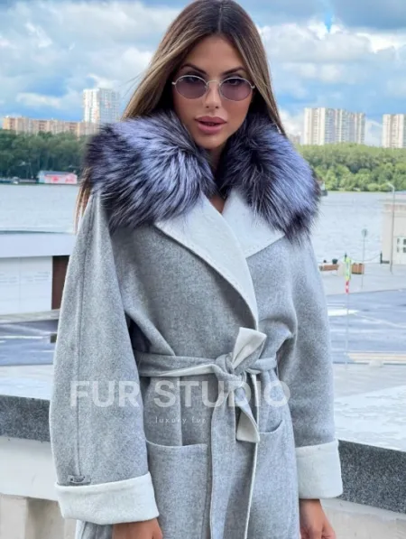 Пальто из шерсти альпаки с воротником блюфрост - фото 0