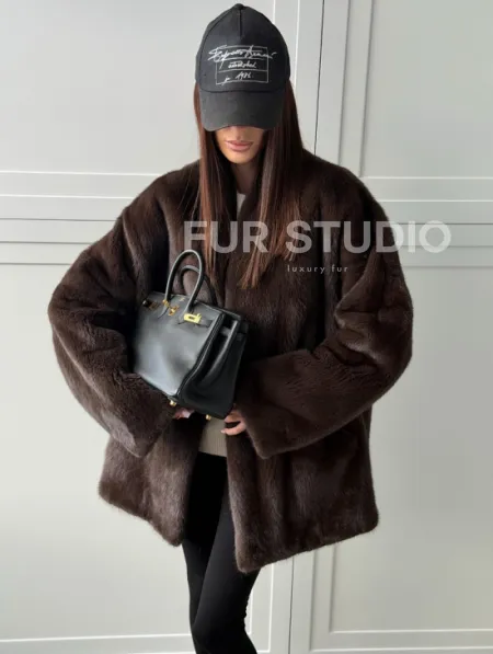 Куртка из норки с V - образным воротом - фото 5