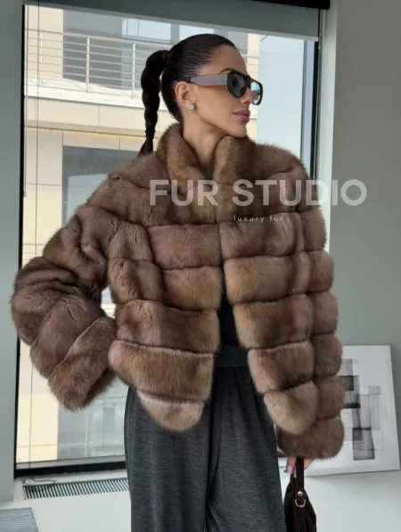 Полушубок из соболя «Тортора графит» - фото 10