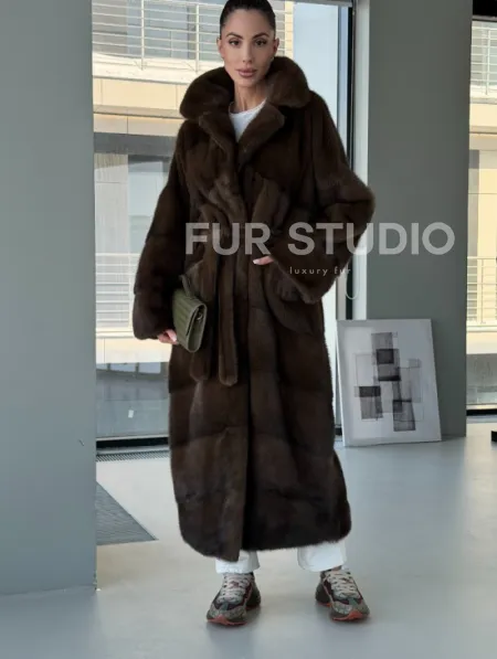 Коричневая норковая шуба - кимоно - фото 4