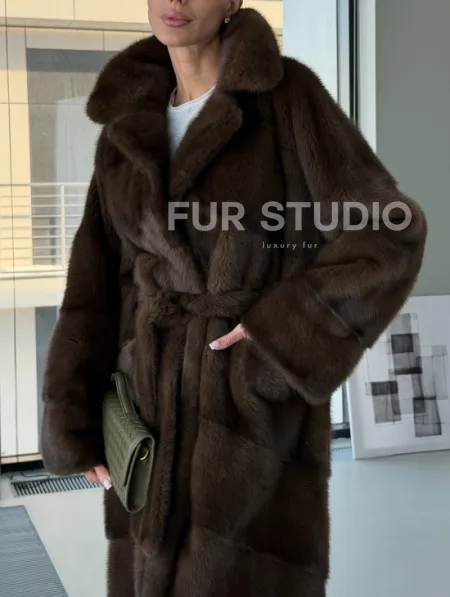 Коричневая норковая шуба - кимоно - фото 3