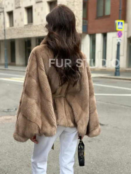 Шуба автоледи из норки цвет бежевый - фото 2