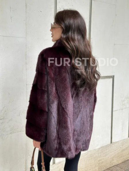 Женская норковая курточка - цвет бордо - фото 6