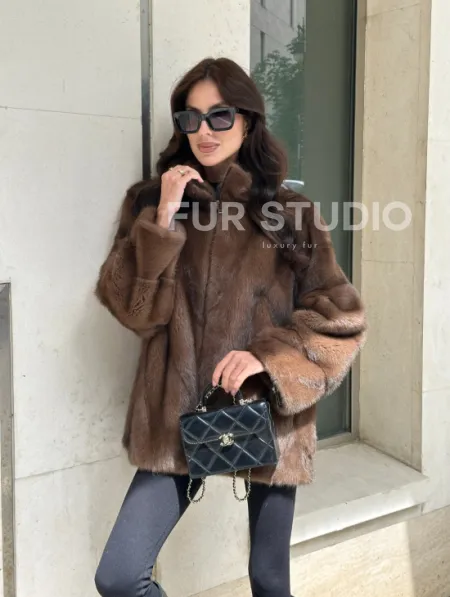 Норковая шуба в коричневом оттенке - Соболь - фото 8