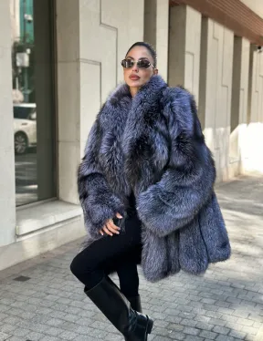Удлиненная шуба из чернобурой лисы - фото 5