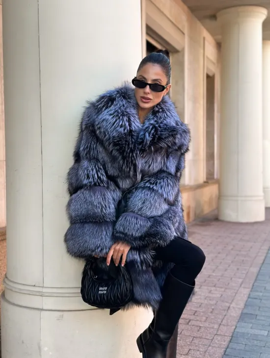 Шуба из меха чернобурой лисы - поперечка - фото 4