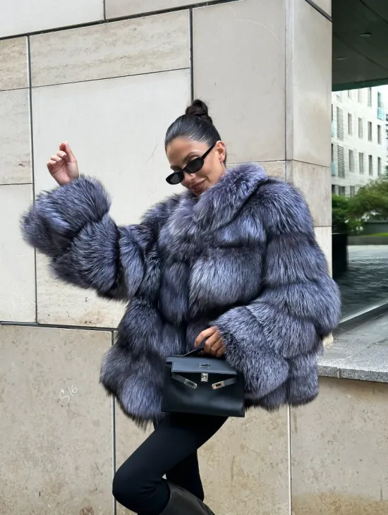 Шуба из меха чернобурки - стойка воротник - фото 9