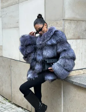Шуба из меха чернобурки - стойка воротник - фото 4