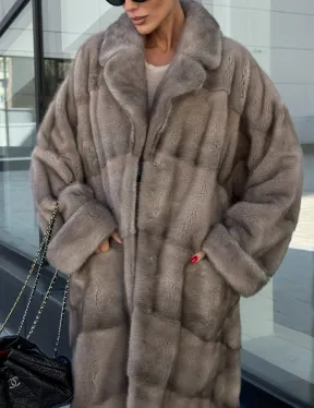 Шуба из меха норки в стиле «Oversize» - цвет сильвер - фото 2