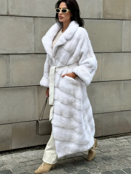 Светлая норковая шуба с английским воротом - цвет паломино - фото 9