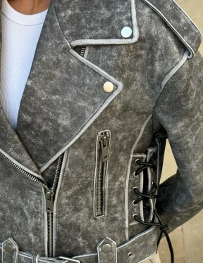 Косуха из натуральной кожи Vintage со шнуровкой - цвет серый - фото 1