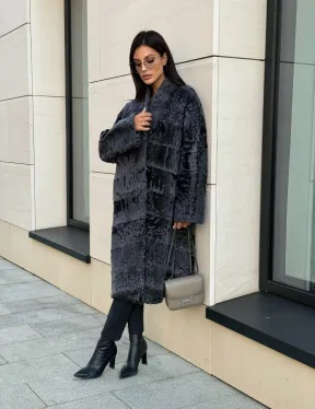 Меховое пальто из каракуля Graphite V-образный воротник - фото 6