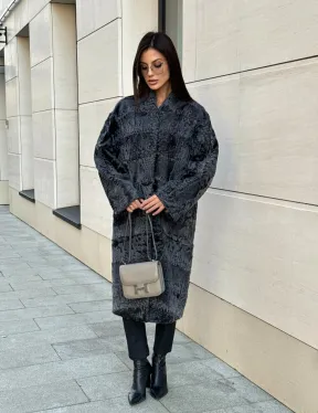 Меховое пальто из каракуля Graphite V-образный воротник - фото 7