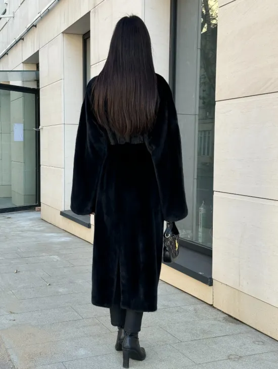 Шуба кимоно из меха североамериканской норки, английский воротник - фото 4