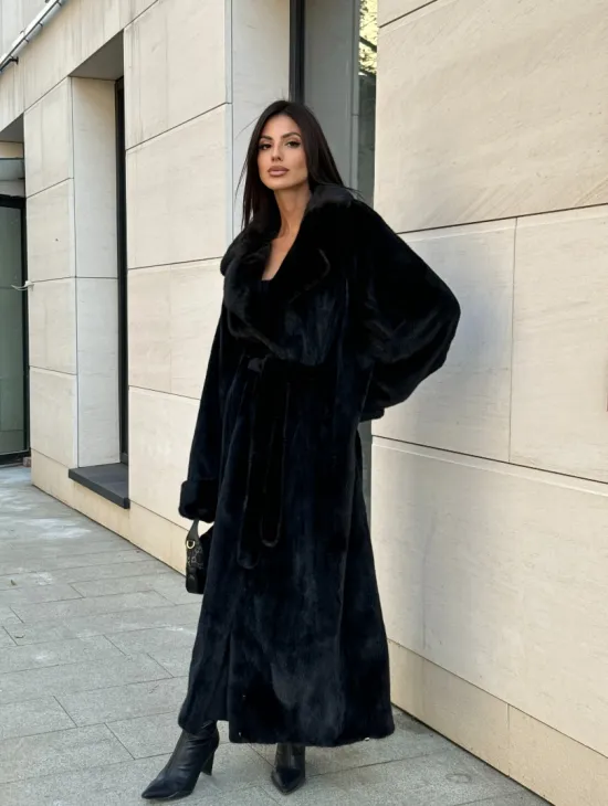 Длинная шуба кимоно Luxury Fashion из меха норки SAGA FURS - английский воротник - фото 7