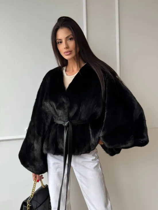 Черная натуральная норковая шуба летучка - фото 4