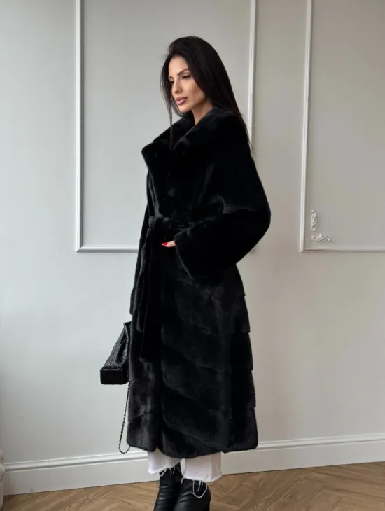 Классическая шуба Luxury Fashion из меха норки Velvet - паркет,  рукава в роспуск - фото 9