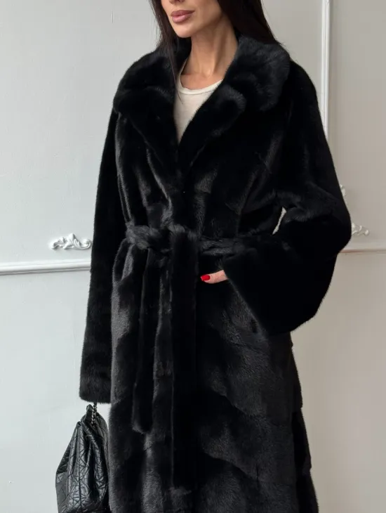 Классическая шуба Luxury Fashion из меха норки Velvet - паркет,  рукава в роспуск - фото 2