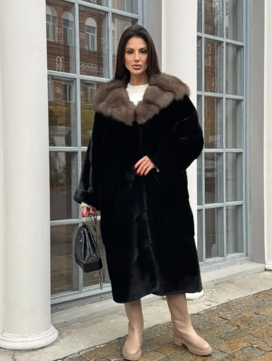 Шуба норковая PREMIUM NAFA капюшон кобра из меха куницы - фото 7